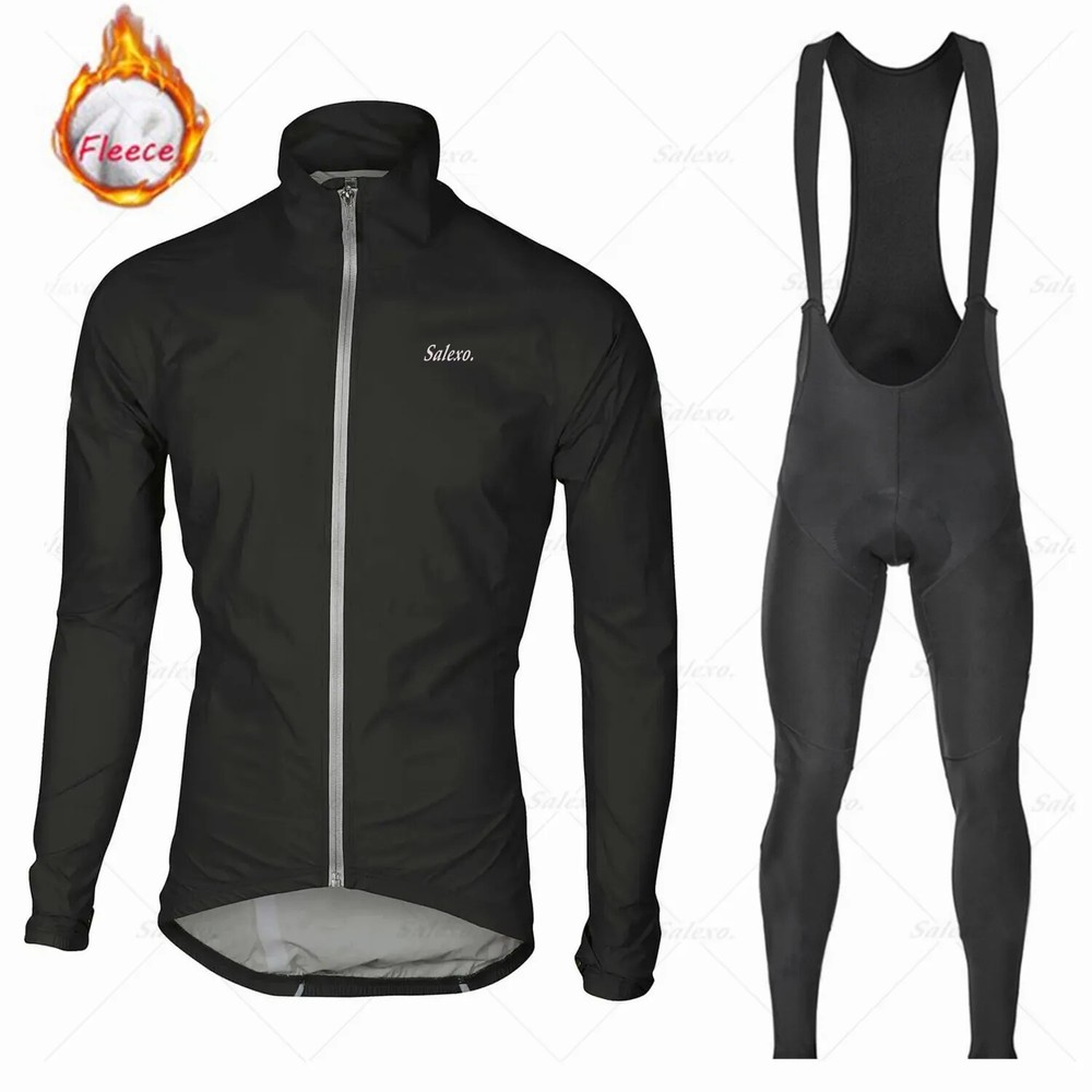 Winter Thermal Fleece Cycling Clothes Set Men Long Sleeves Jersey Suit Outdoor