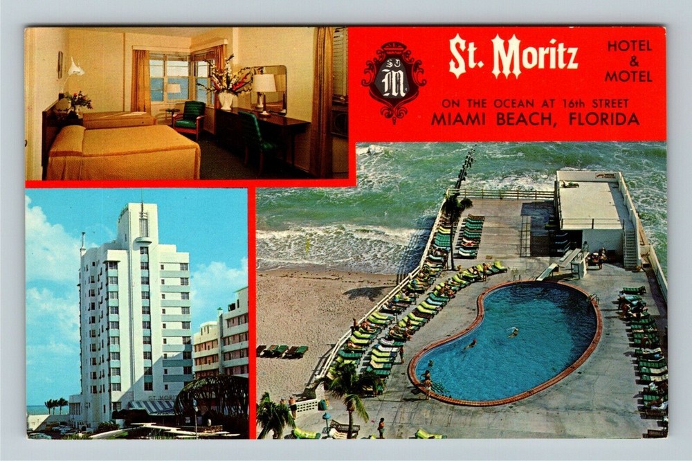 Miami FL-Florida, St Moritz Hotel and Motel, Advertising, Vintage Postcard