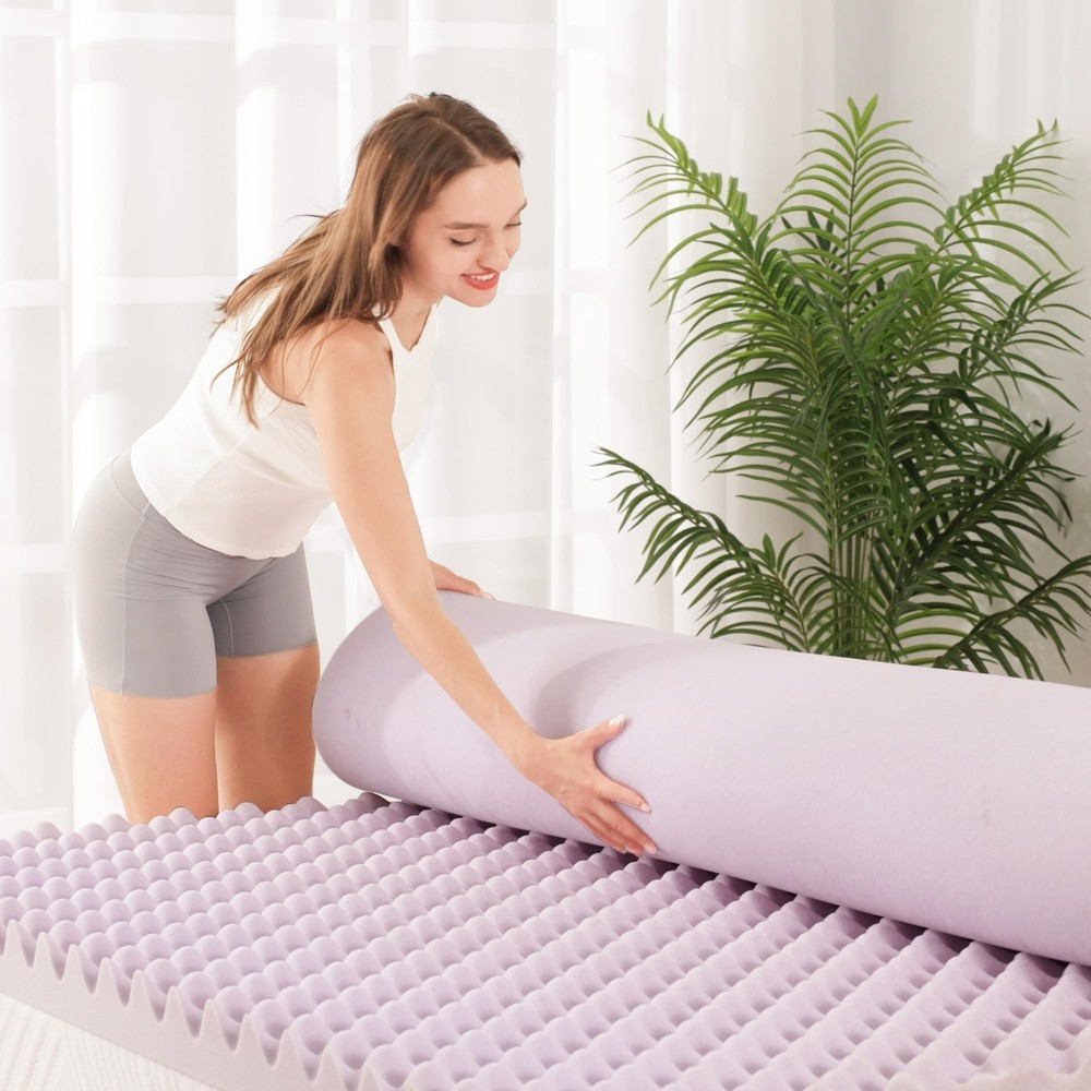 Egg Crate Memory Foam Mattress Topper 2 Inch Twin XL, Cooling Infused Foam Ma...