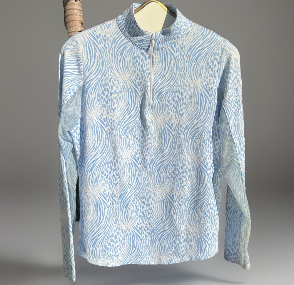 IBKÜL Alena Print Periwinkle Blue Sun Shirt M Athleisure Cooling UPF50+ Top