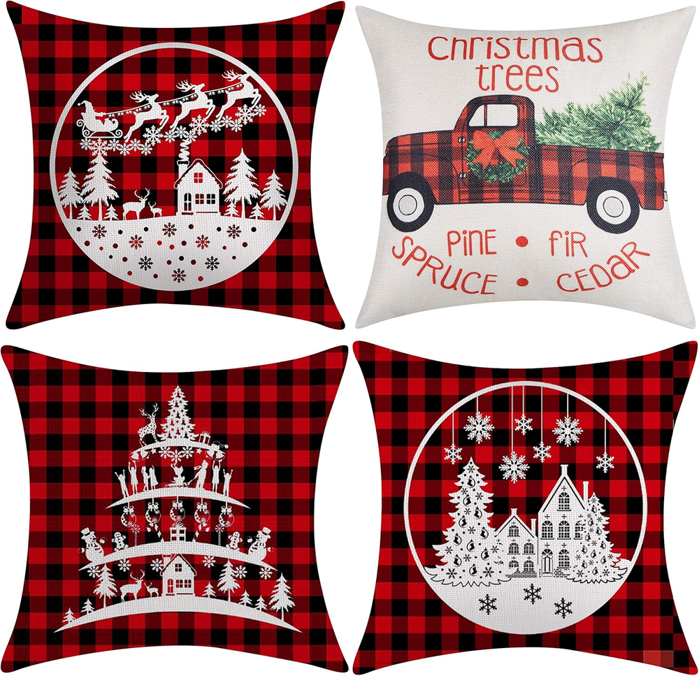 Christmas Throw Pillow Covers 18X18 Inch,Decorative Outdoor Farmhouse Buffalo Pl