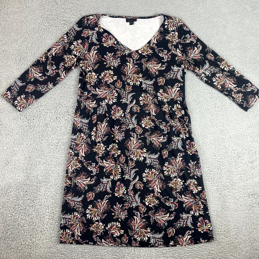 J Jill Shirt Dress Womens Small Wearever Floral 3/4 Sleeve V-Neck Tee Top Tunic