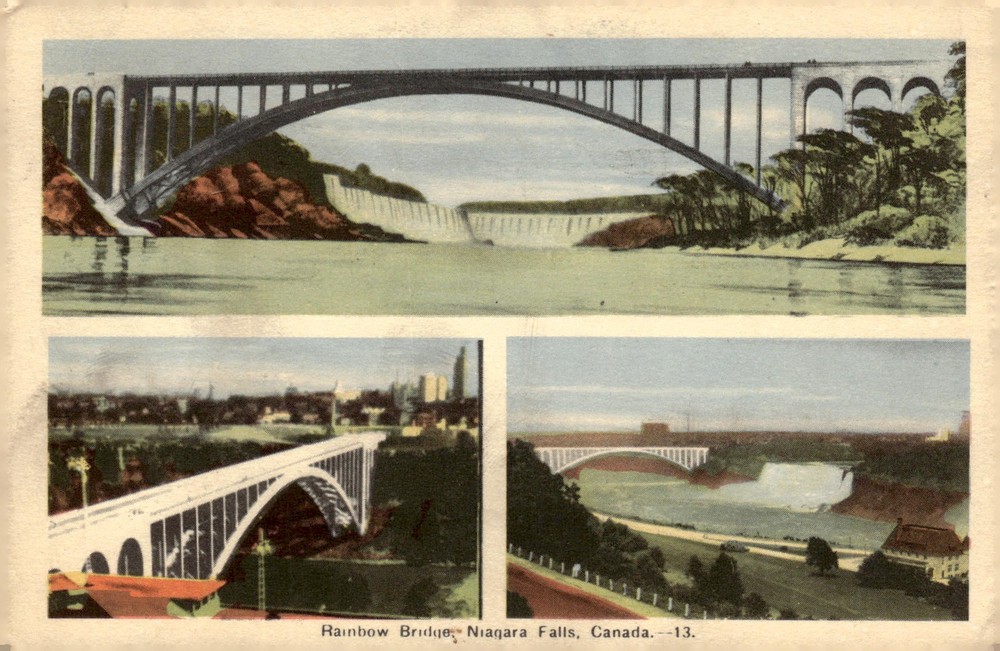 1947 Rainbow Bridge Niagara Falls Ontario Canada PECO Multi-View Postcard