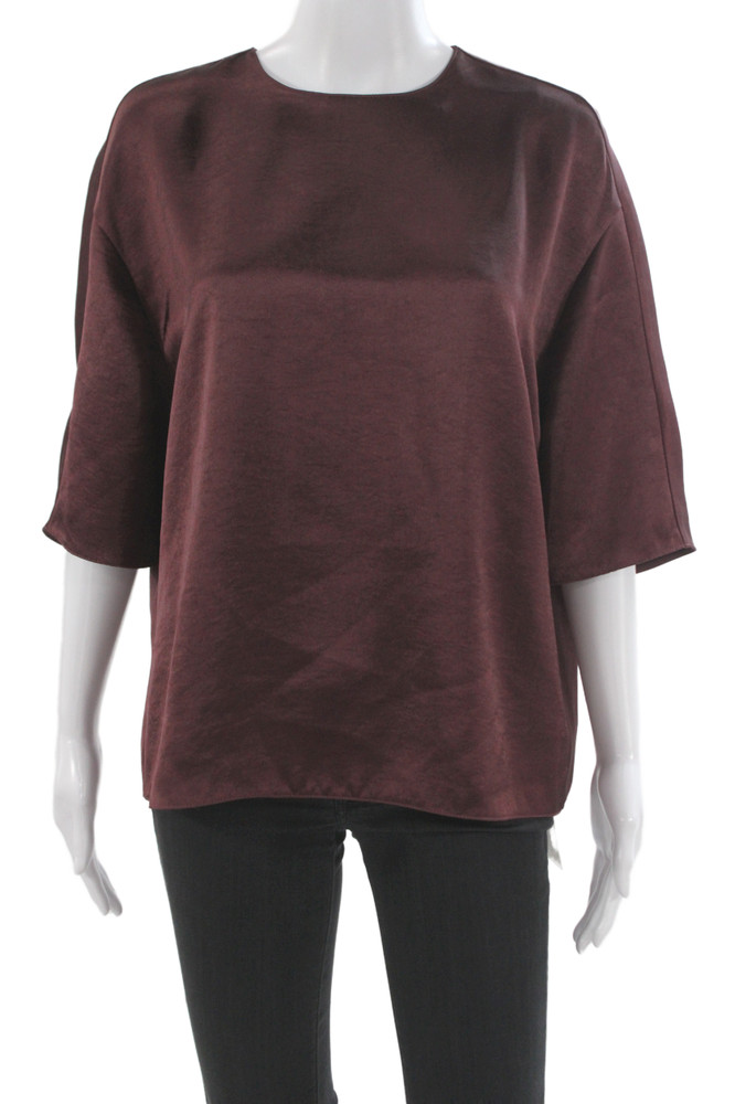 Vince Womens Basic Brown Round Neck 3/4 Sleeve Zip Blouse Size MFree Shipping in US $100+ Orders | $6.95 Orders Below