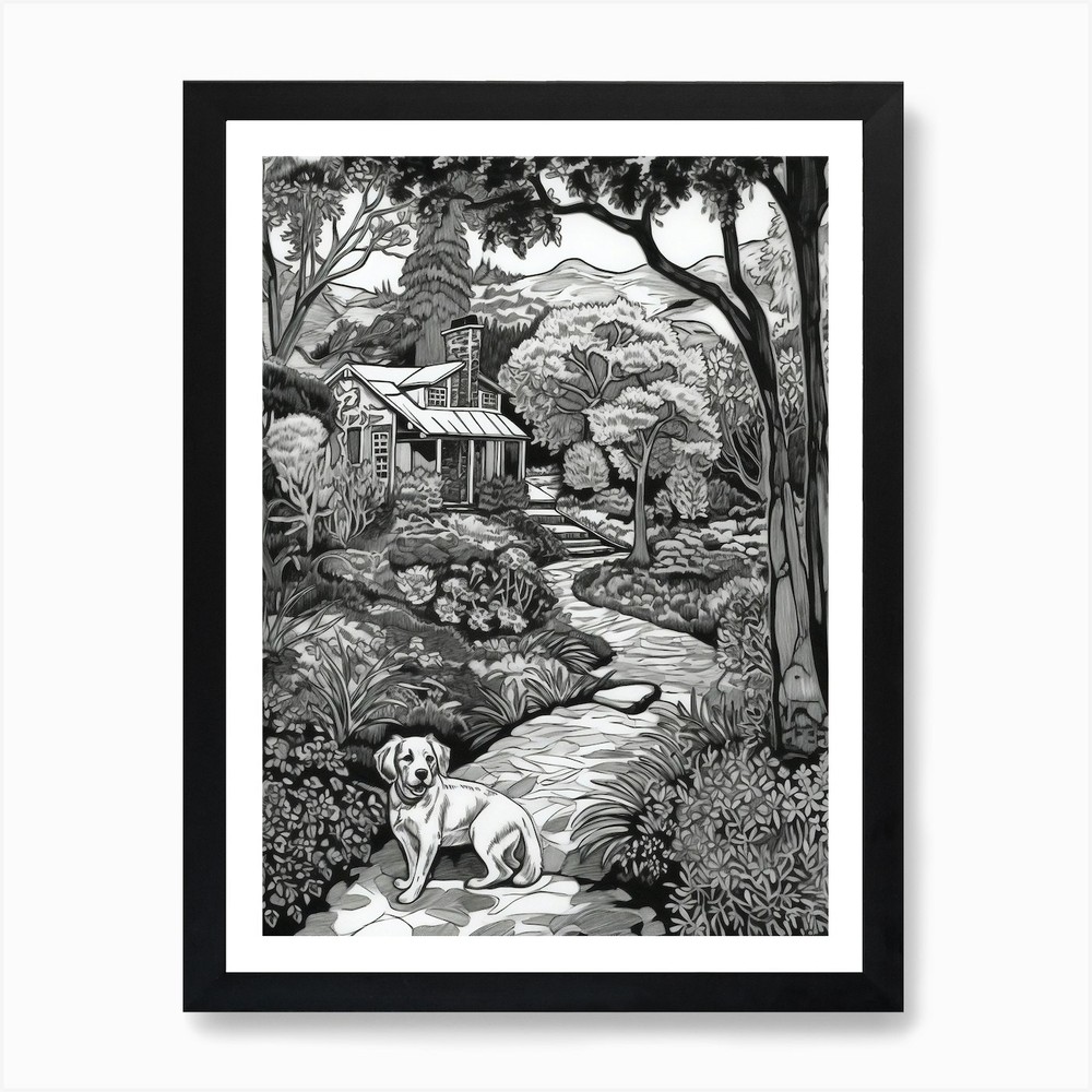 Dog in Descanso Garden Framed Wall Art Canvas Print