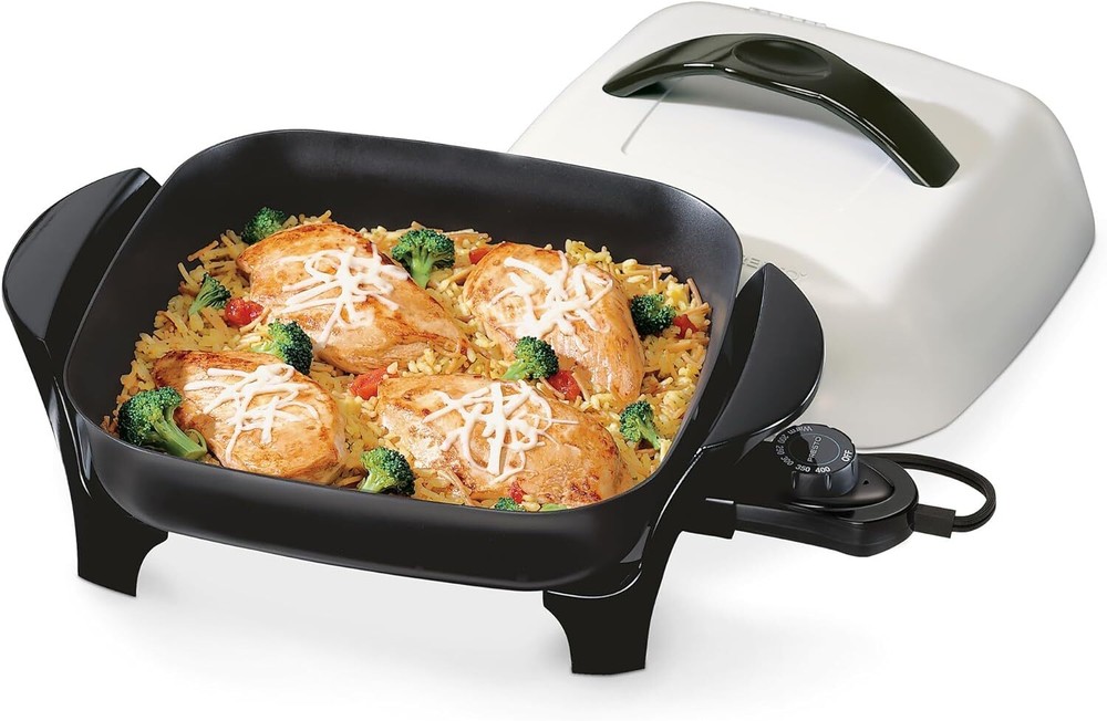 11-Inch Electric Skillet in Black and White for Versatile Cooking