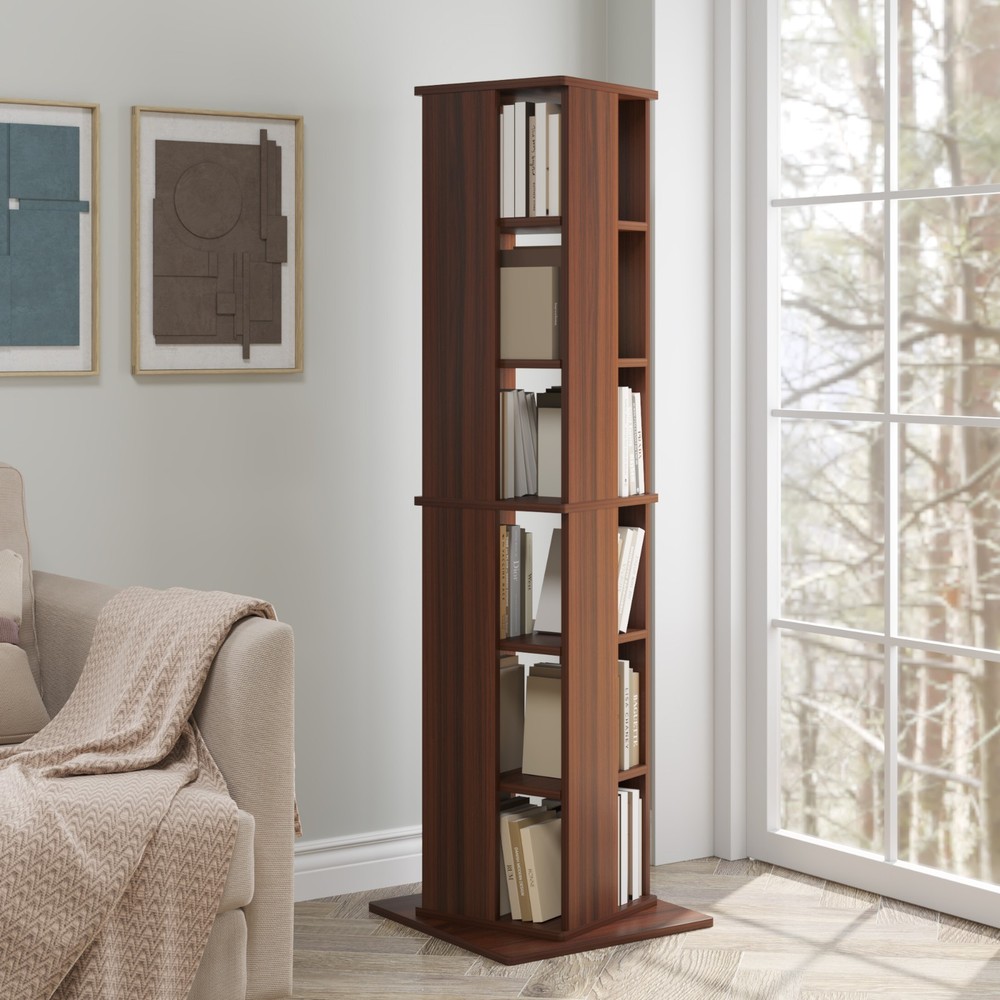 6 Tiers Corner Spinning Bookcase Organizer 360° Rotating Bookshelf Tower Walnut