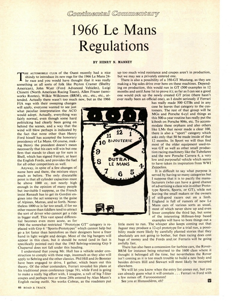 1966 LE MANS REGULATIONS ~ ORIGINAL ARTICLE / AD