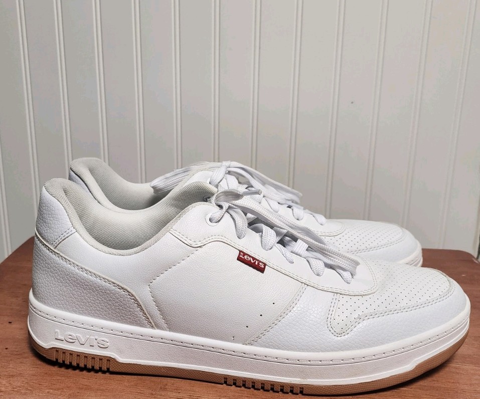 Levi's Men's White Lace Up Synthetic Casual Sneakers Comfort Round Toe Logo