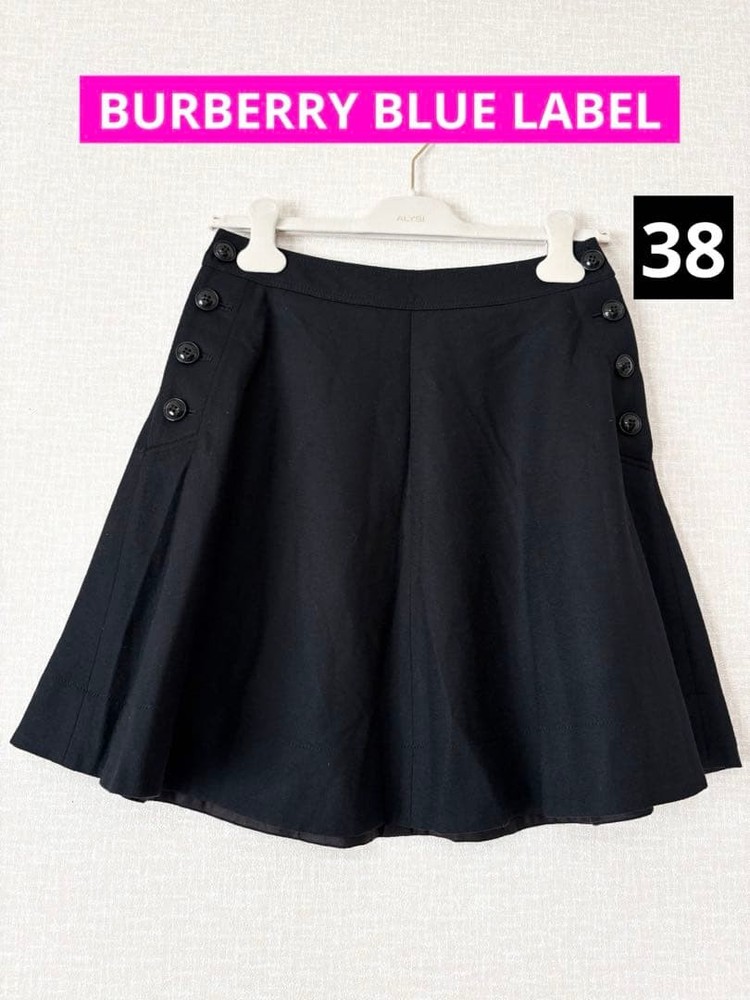 BURBERRY BLUE LABEL Flare Mini Skirt 38 Wool Black New Condition