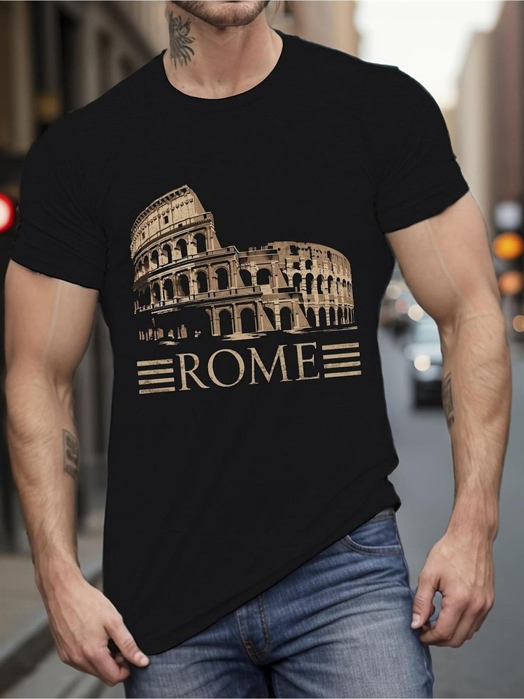 Mens Vintage Rome Italy T Shirt Colosseum Map Graphic Streetwear Casual Tee