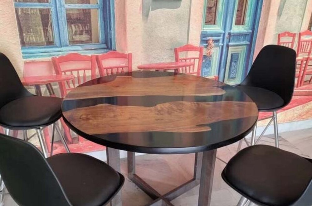 Acacia Wood Round Epoxy Table Top Handmade Art Home Decor, Resin River Table Top-image