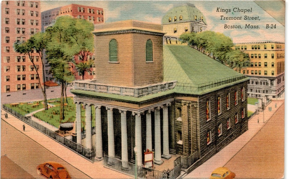 Kings Chapel, Tremont Street, Boston, Massachusetts, School Streets, Postcard