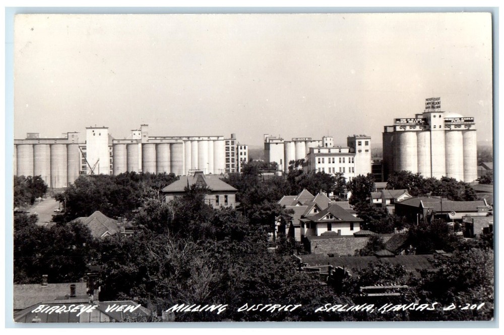 Bird's Eye View Milling District Salina Kansas KS RPPC Photo Unposted Postcard