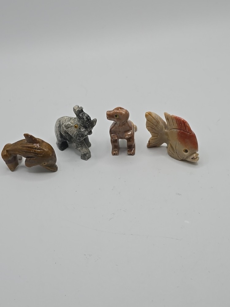 Miniature Hand-Carved Dolomite Animal Figurines Lot Of 4