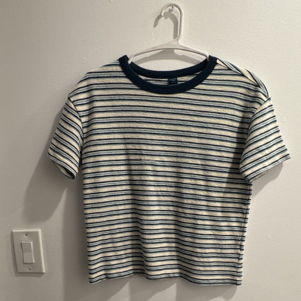 Old Navy Womens M Blue White Striped Oversized Crew Neck Short Sleeve T-Shirt