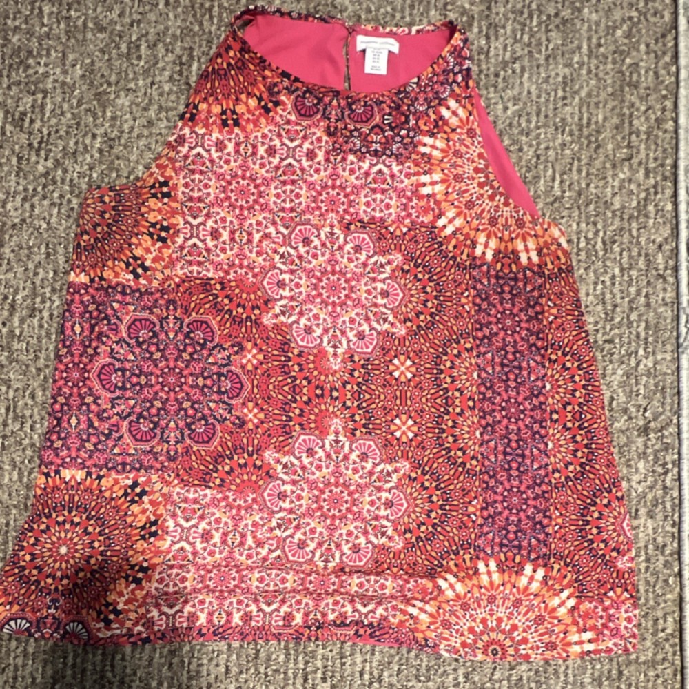 Adrienne Vittadini Pink Orange Navy Geometric Sleeveless Tank Top Round Neck XL