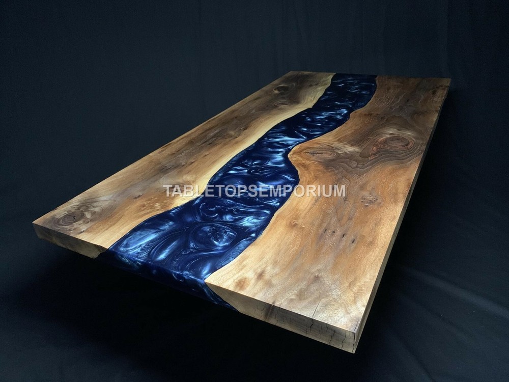 Epoxy Blue Resin Conference Acacia Wood Table Luxury Resin Table Big Family Arts