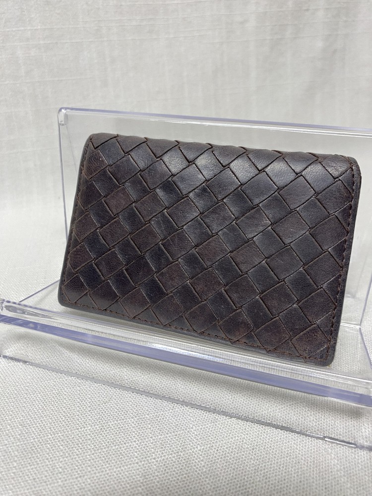 Authentic Bottega Veneta brown intrecciato lambskin card holder