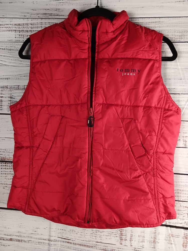 Tommy Hilfiger Womens Large Red Puffer Vest Full-Zip with Pockets