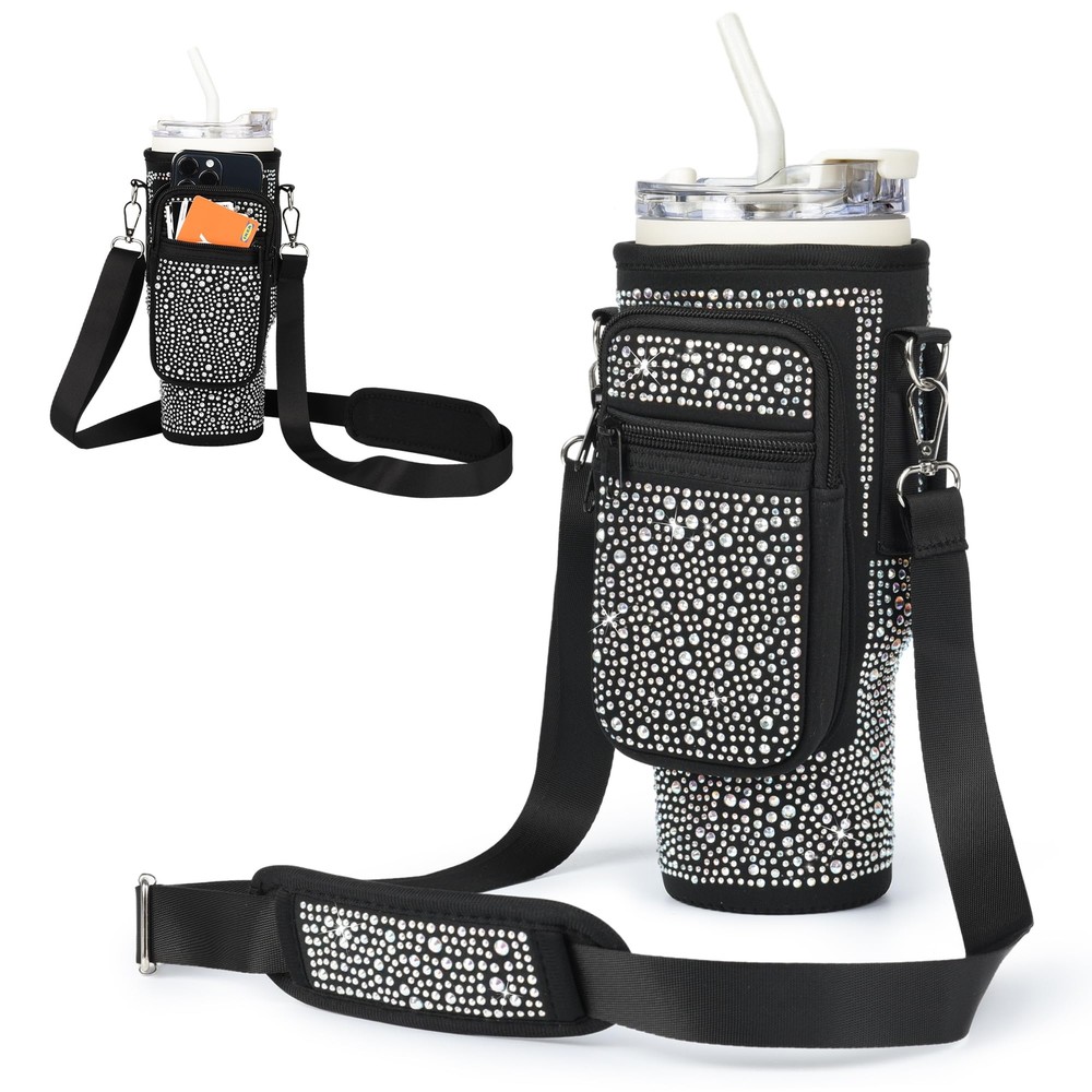 Bling Diamond Water Bottle Carrier Bag with Phone Pocket for Stanley 40/30 oz...
