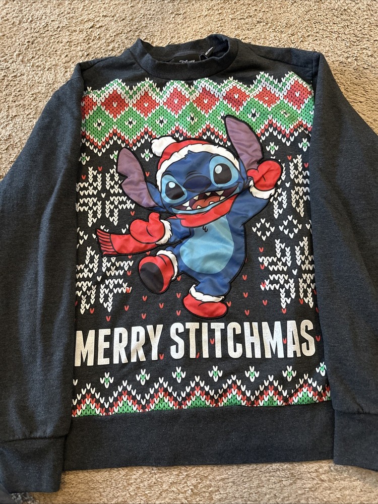 Disney Dark Gray Stitch Merry Stitchmas Ugly Christmas Sweater Womens M Pullover