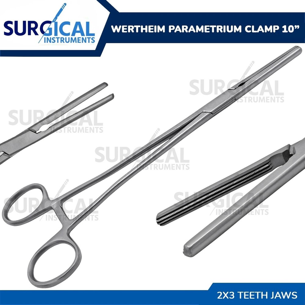 Wertheim Atraumatic Parametrium Clamp 9.75″ Straight 2x3 Jaws Vascular German Gr