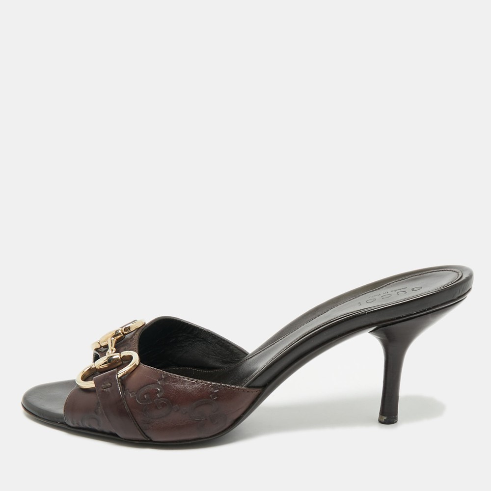 Gucci Dark Brown Guccissima Leather New Hollywood Horsebit Mules Size 35