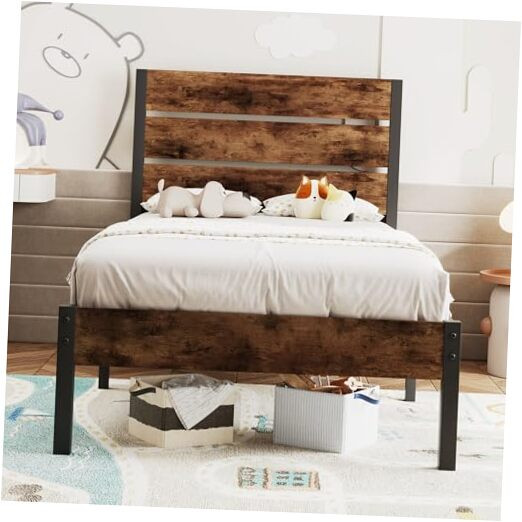Twin Bed Frame with Sturdy Metal Headboard - Silent, Easy-to-Assemble Platform Bed
