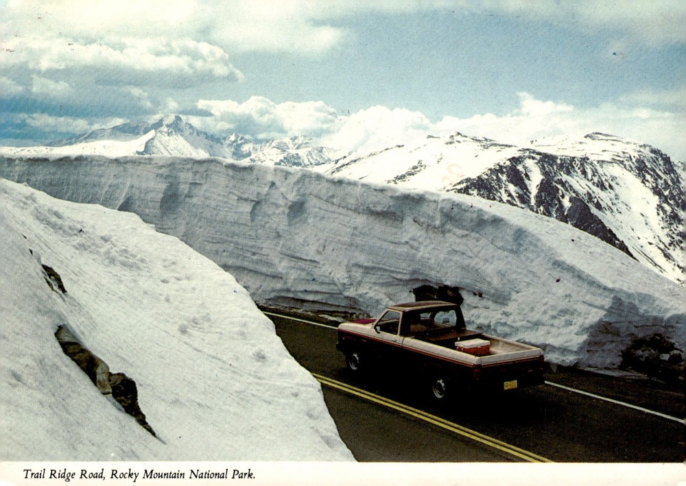 1985 Trail Ridge Road Rocky Mountain National Park Colorado Snowbanks Postcard