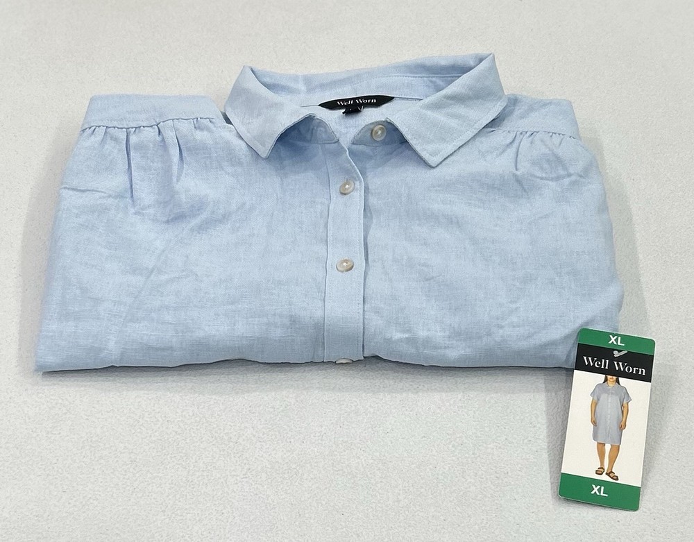 Well Worn Women’s Linen Blend Casual Pockets Dress, Blue, Size XL