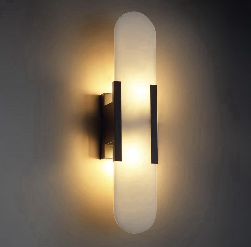 Alabaster Wall Sconces, 19.7in Sconce, Natural Marble 19.7 in-Black