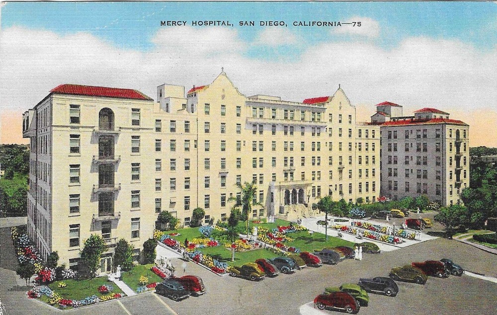 Vintage California Linen Postcard San Diego Mercy Hospital