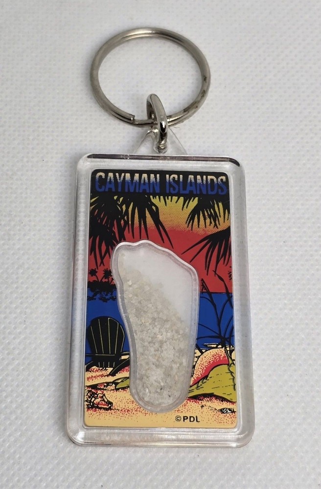 Cayman Islands Souvenir Keychain Keyring Acrylic Beach Sand Footprint Tropical