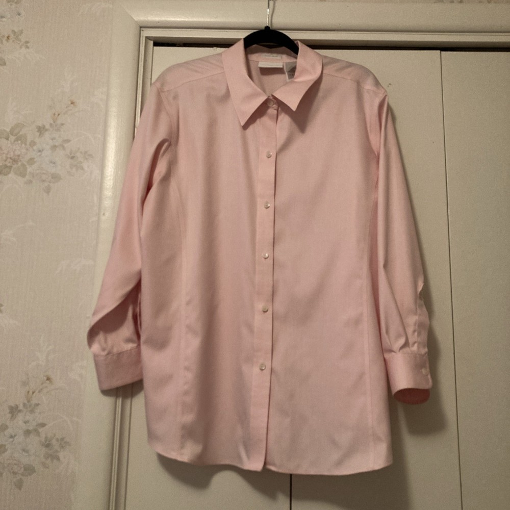 Liz Claiborne Womens Pink Non Iron Long Sleeve Collared Button Up Shirt Size 18W
