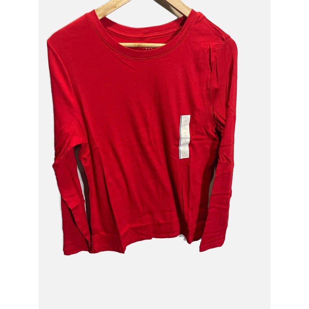 A New Day Long Sleeve T-Shirt Womens Large Red Ribbed Crew Neck Casual Basic