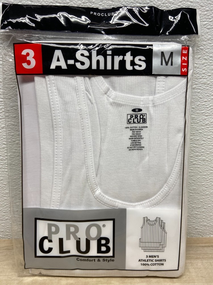 Pro Club Men A-Shirt Tank Top Pack Of 3  White Size: M New-Other