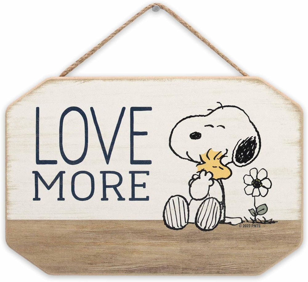 Peanuts Snoopy Love More Hanging Wood Wall Decor - Cute Snoopy and Woodstock Sig