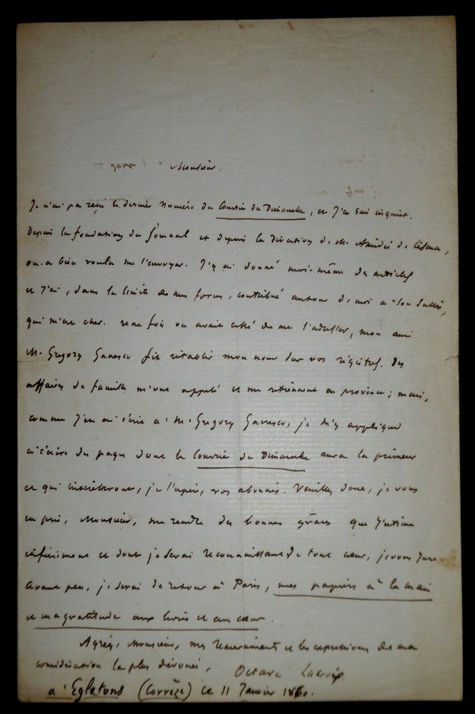 LACROIX DE CREPEL Octave - SIGNED AUTOGRAPH LETTER, EGLETONS, CORRÈZE, 1860