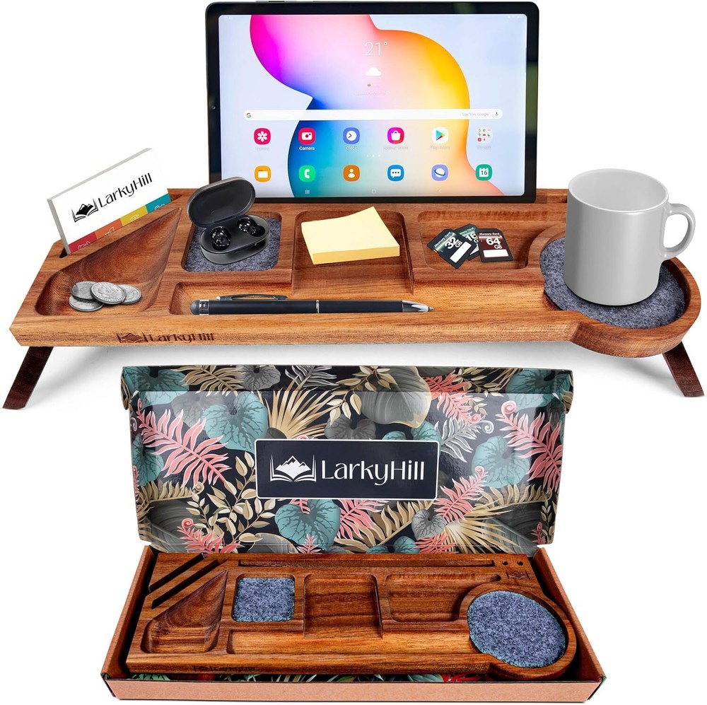 Acacia Wood Over-the-Keyboard Desk Organizer with Multiple Compartments in Rich Brown-image