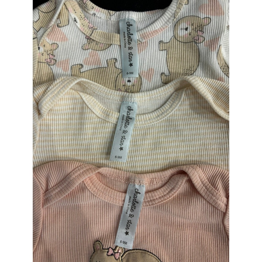 Cloud Island Baby Girl One piece Bundle 6–9 Months | 3 Bodysuits + Headbands