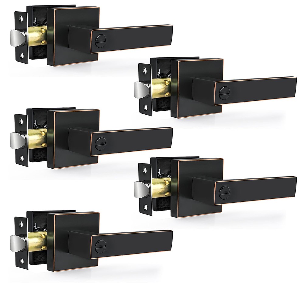 Privacy Door Levers, 5 Pack Oil Rubbed Bronze Door Handles Interior Heavy Dut...