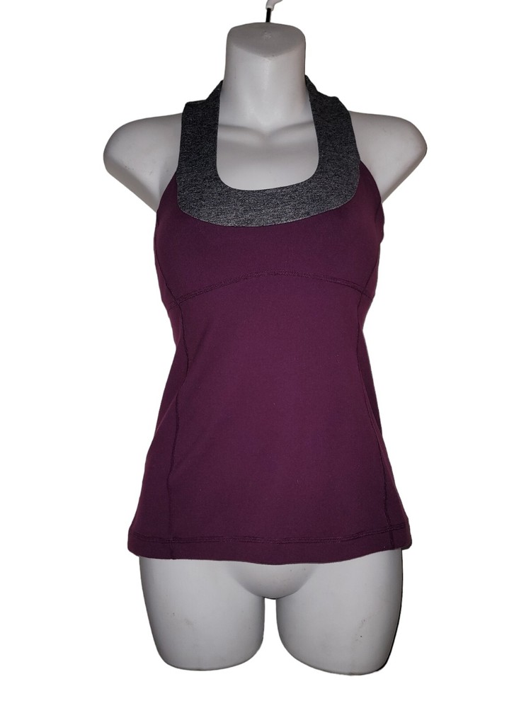 Lululemon Burgandy Tank Top W/Mesh & Built In Sport Bra Sz4