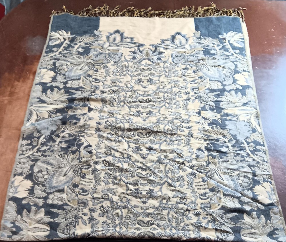 Luxury Blue Beige Floral Cashmere Scarf - Ultra Soft & Elegant