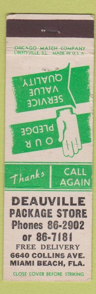 Matchbook Cover - Deauville Liquor Store Miami Beach FL