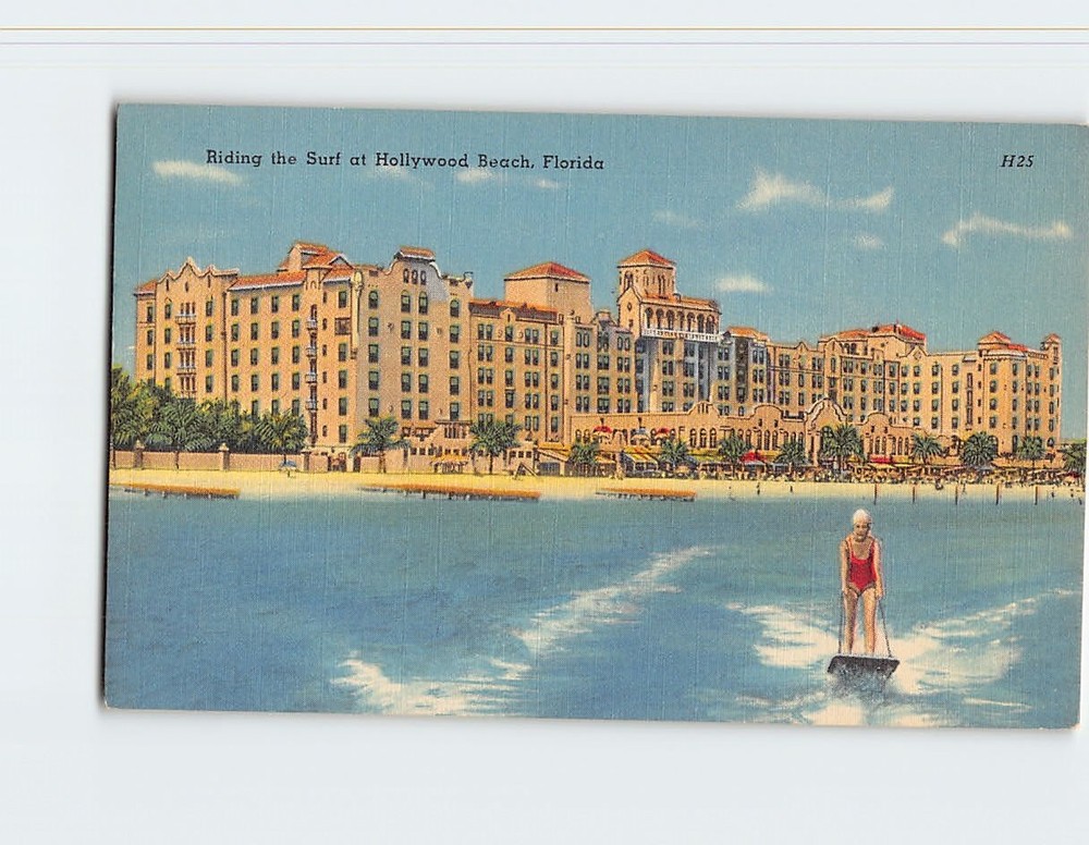 Postcard Riding the Surf at Hollywood Beach Florida USA