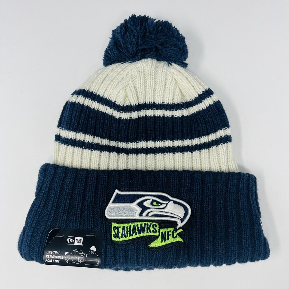 New Era Seattle Seahawks Mens Pom Cuffed Beanie Toboggan Winter Hat Cap Knit NFC