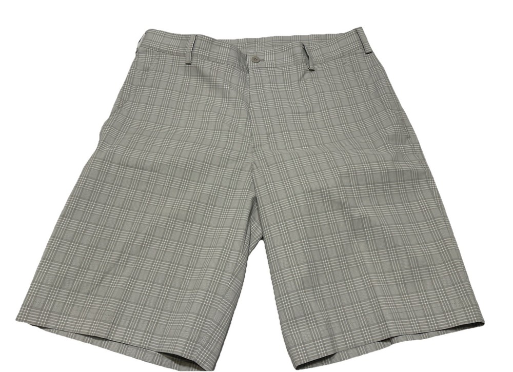 Nike Golf Men's Size 34 Dri-Fit Shorts Casual Gray White Striped Plaid