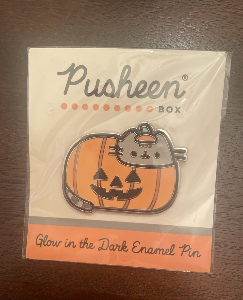 New  Pusheen Lapel Pin 2025 Pumpkin and Cat Glow in the Dark Culturefly