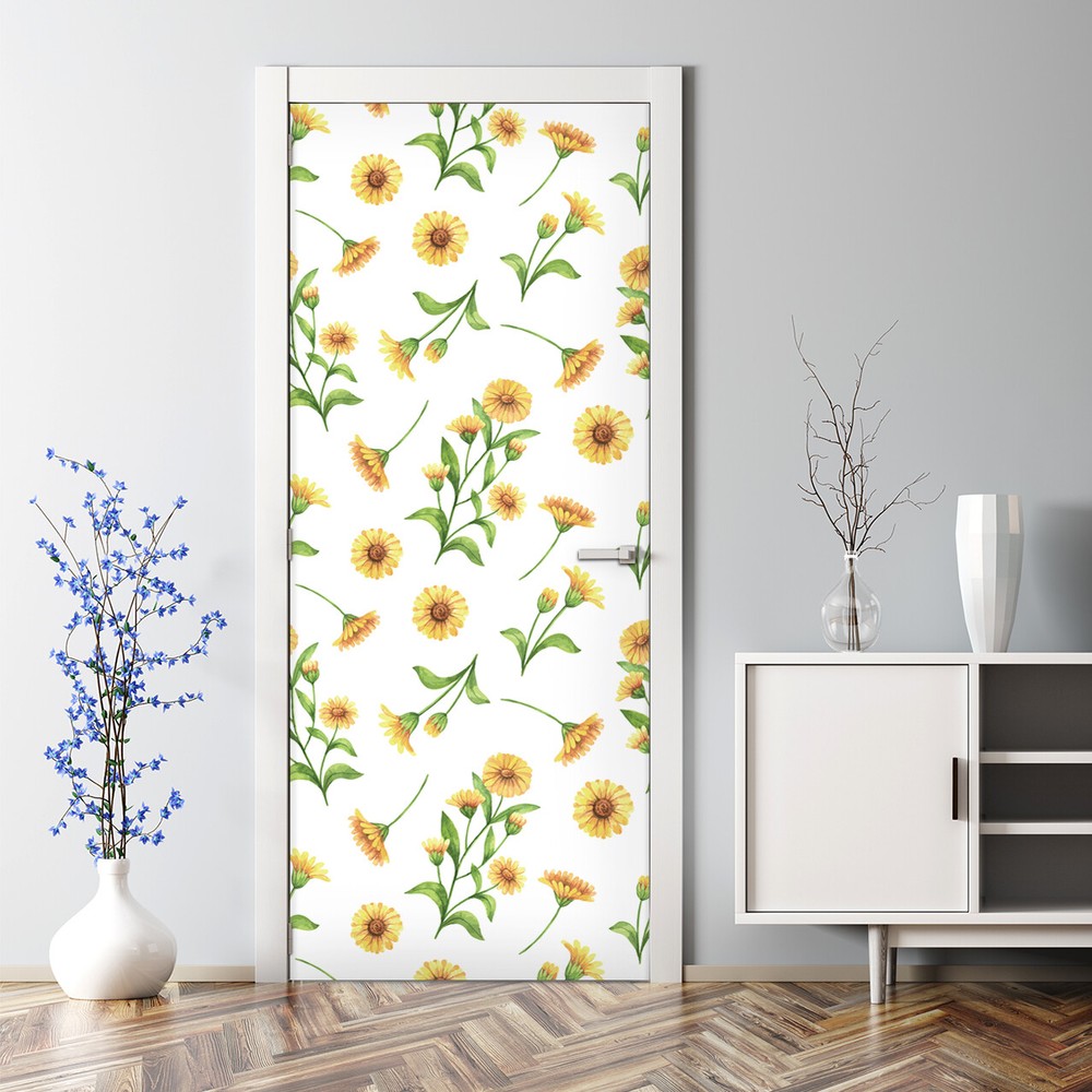 Calendula Marigold Renters Sunny flowers Self Adhesive Door Decal Decor
